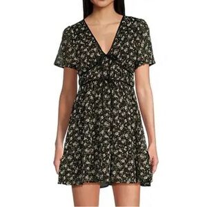 Blu Pepper Black Floral Smock Puff Mini Dress